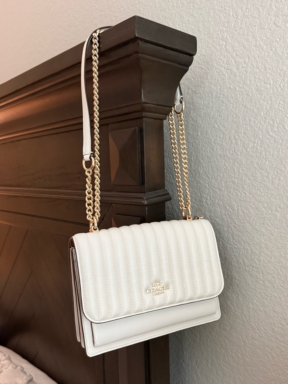 Coach Klare Crossbody Quilted Flap Bag Ivory with Gold Hardware
